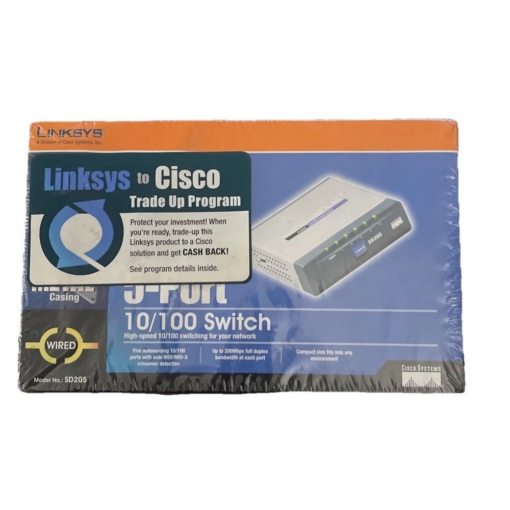 CISCO Linksys SD205 5-Port 10/100 Network Switch w/ Power Supply. New & Sealed
